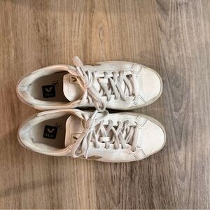 Veja White Sneakers with Tan V Detail